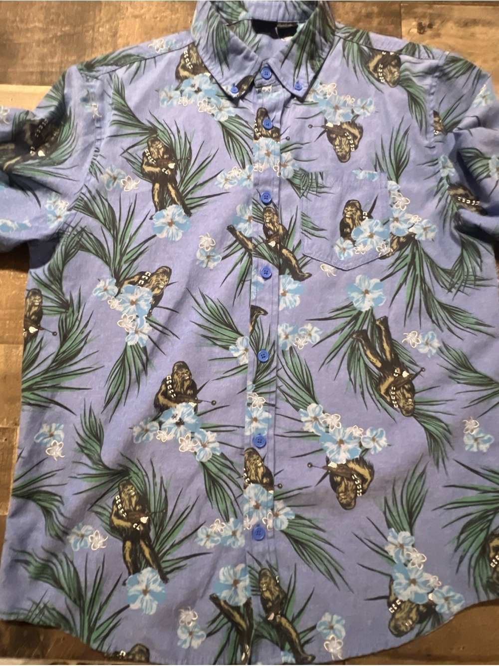 Star Wars Chewbacca Golf Hawaiian Shirt Tropical Floral Blue Button Up Adult Med